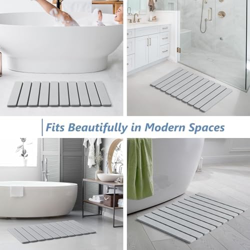AWW Foldable Stone Bath Mat, Diatomaceous, 23.6"x15.5", Light Grey - Image 5