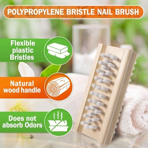 Konex Non-Slip Wooden Two-sided Hand and Nail Brush. Fingernail Brush for Nail Cleaning and Scrubbing. Heavy duty Stiff Nail Brush for Travel. Mechanic hand scrub brush with molded grip. (Pack of 2) - Image 2