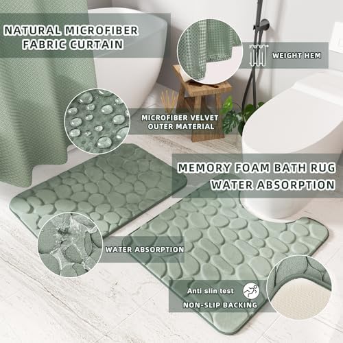 XLHOMO Bathroom Set - Bathroom Set with Shower Curtain and Rugs, Sage Green - Image 5