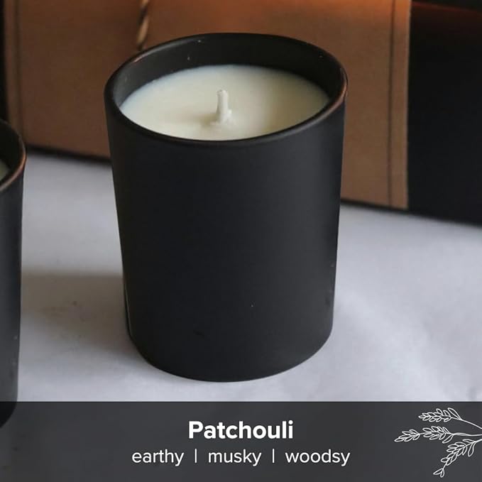Simply Soson Scented Votive Candles, Bulk Set of 24 White Patchouli Small Candles, Votive Candles Scented in Glass, Black Holder 10 Hours Burn, for Wedding, Birthday, Holiday Christmas & Decoration
