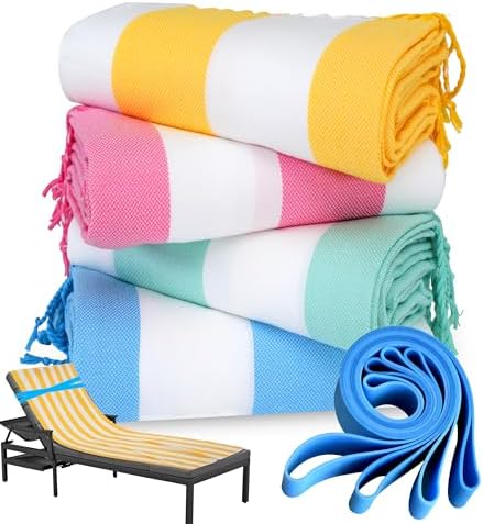 Genovega 4 Packs Oversized Turkish Beach Towels Thin Quick Dry Sand Free Pool Swim Bathing Towel Extra Large Travel Blanket Adult Essentials Accessories Summer Vacation Stripe by genovega
