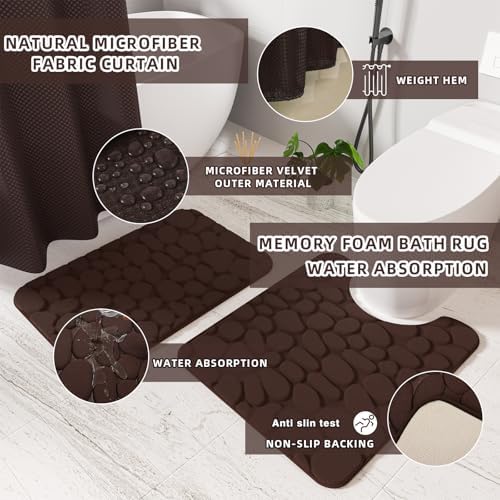 XLHOMO Bathroom Set - Brown Bathroom Sets with Shower Curtain and Rugs - Image 6