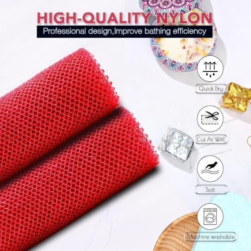 UJFQBH 2 Pieces African Bath Sponge African Net Long Net Bath Sponge Exfoliating Shower Body Scrubber Back Scrubber Skin Smoother,Great for Daily Use (Red) - Image 4