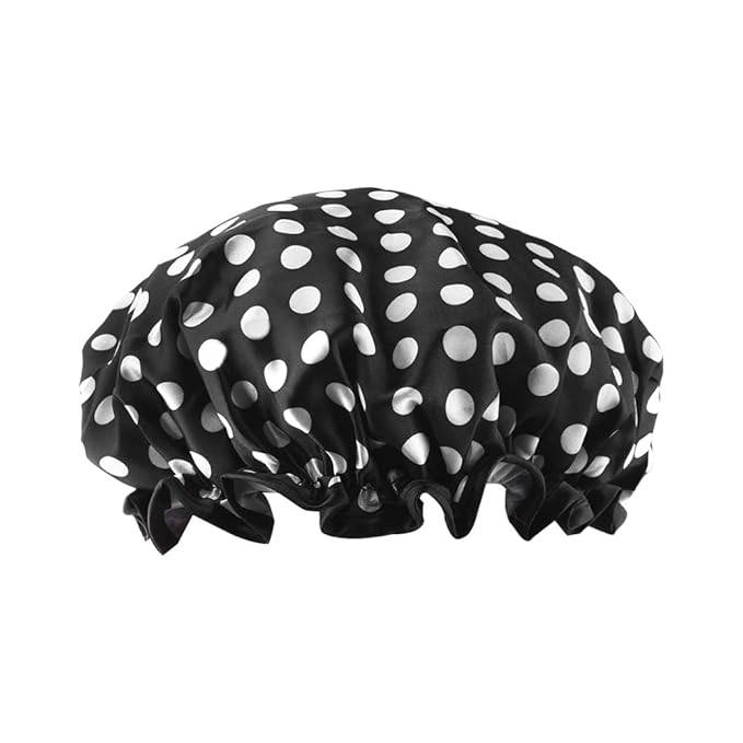 Polka Dot Shower Caps for Women Reusable Waterproof Satin Lined Bathing Caps for Braids Long Short Hair Cap for Shower Bath Large Polka Dots Foldable Travel Showering Cap for Women Men Vintage Fashion
