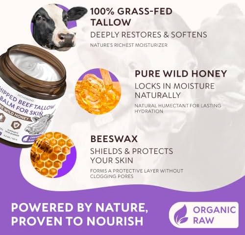 RICHGRAND Beef Tallow for Skin - Whipped Tallow and Honey Balm - Grass Fed Beef Tallow for Face, Daily Moisturizer & Body Butter - Natural Non Comedogenic Skincare - Image 2