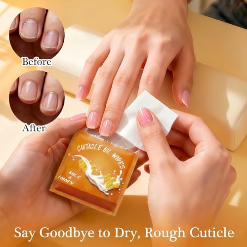NovaCharm 100 Pcs Mini Cuticle Oil Wipes Milk & Honey, Nail Honey Nail Oil Towelettes, Individually Wrapped Bulk Cuticle Oil for Nails for Manicure Pedicure, Easy to Use - Image 4