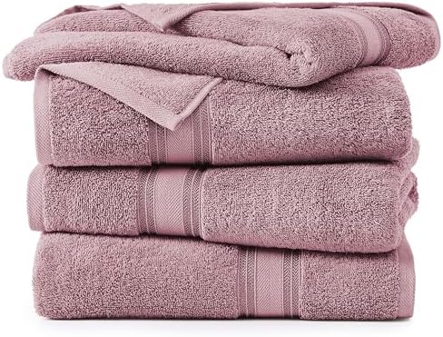 LANE LINEN 100% Cotton Large Bath Towels Set of 4 (30"x60") - Zero Twist, Mercerized Cotton Bathroom Towel 4 Pack - Quick Dry, Soft & Absorbent Large Towels Set - Oeko Tex Certified - Wishful Mauve - Image 2