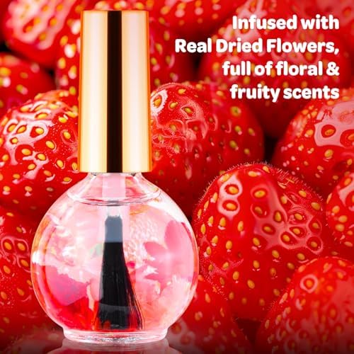 JIASHENG Cuticle Oil, Strawberry Nail Oil Infused with Real Flowers 15ml - Image 7