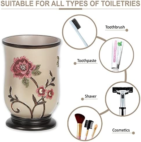 Zahari Home 4pc Larrisa Floral Bathroom Accessories Sets Modern Classic Flower Soap Dispenser, Tumbler, Tooth Brush Holder and Soap Dish Holder Luxury Decor Unique Design Stylish Bathroom Sets - Image 5