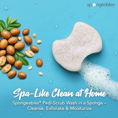 Spongeables Pedi Scrub Foot Exfoliating 20+ Wash Sponge, Argan Oil, 2 Count - Image 2