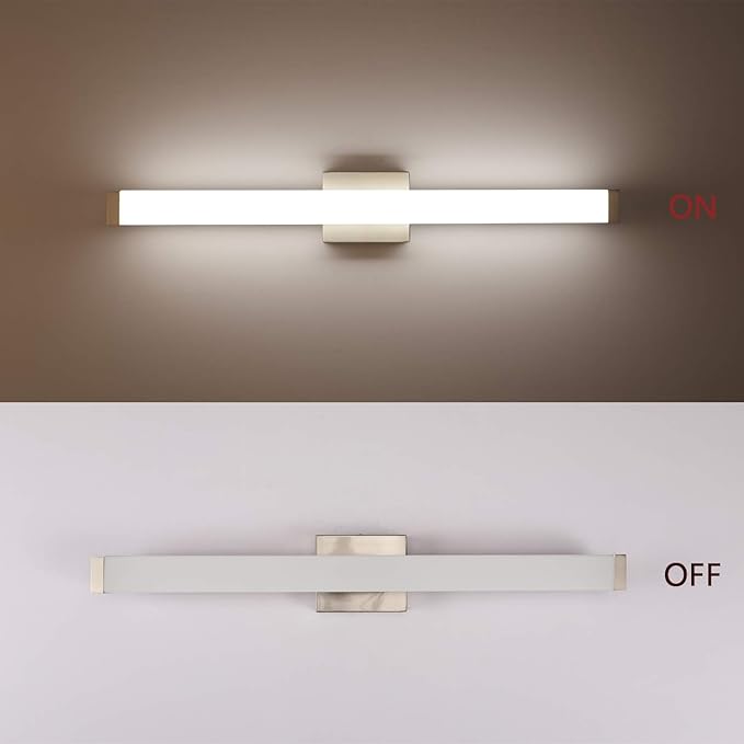 33.5 Inch Brushed Nickel LED Bathroom Vanity Light, 18W 4000K Natural White Square Wall Fixture, Modern Lighting for Over Mirror, Damp Rated