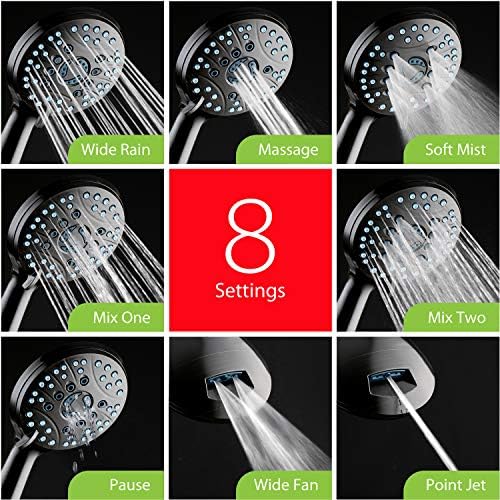 Hotel Spa AquaCare High Pressure 8-mode Handheld Shower Head, Anti-clog Nozzles - Built-in Power Wash to Clean Tub, Tile & Pets, Extra Long 6 ft. Stainless Steel Hose, Wall & Overhead Brackets - Image 4