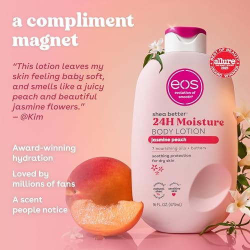 eos Shea Better Body Lotion Jasmine Peach, 24-Hour Moisture Skin Care, Lightweight & Non-Greasy, Natural Shea, Vegan, 16 fl oz (Pack of 3) - Image 4