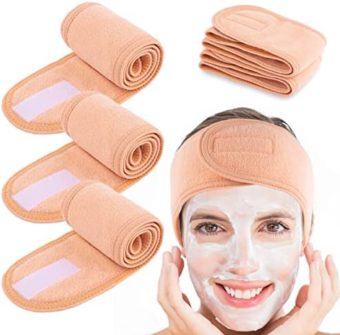 Whaline Spa Facial Headband 4 Packs Head Wrap Terry Cloth Headband Adjustable Stretch Towel for Bath, Makeup and Sport (Living Coral) by Whaline