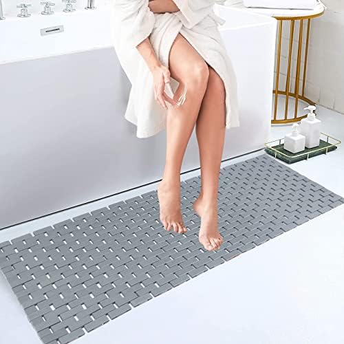 Bambo Bath Mat Bathroom Runner Long Large Rugs Floor Wood Shower Bathtub Waterproof Non Slip Accessories 16x48 Inch Easy to Clean, Grey,1 pc by Fovlaurs
