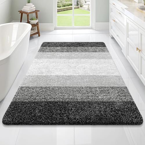 OLANLY Large Bathroom Rugs Mat 70x46, Extra Soft Absorbent Microfiber Bath Rugs, Rubber Backing, Quick Dry, Machine Washable Bath Mats for Bathroom Floor, Tub and Shower, Home Decor Accessories, Black by OLANLY