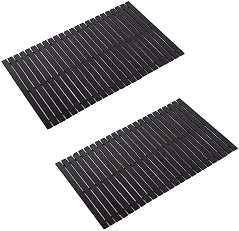Bath Mat Bathroom Rugs Floor Wood Shower Bathtub Waterproof Non Slip Black Accessories 16x24 Inch Easy to Clean, 2 pcs by Fovlaurs
