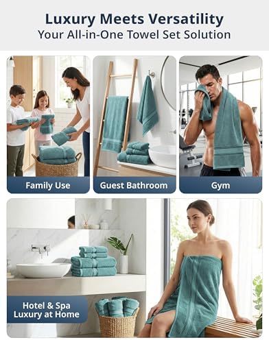 LANE LINEN Towel Set 6 Piece Soft Absorbent Quick Dry 100% Cotton - Teal - Image 5