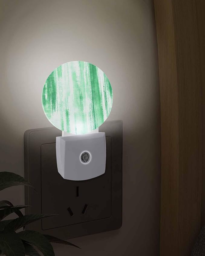 Night Lights Auto Sensor Green Abstract Graffiti Night Light Art Painting Round Lamp Plug-in LED Nightlights Dusk to Dawn for Living Room Bedroom Bathroom Hallway Wall Decor