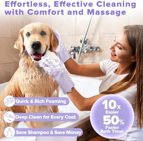 Augwind 6PCS Grooming & Bath Supplies for Dogs, Cats | Dog Washing Gloves | Dog Bath Brush | Dog Shower Brush | Pet Grooming Gloves | Dog Grooming kit | Pet Supplies for Showerhead & Sprayer (Purple) - Image 2