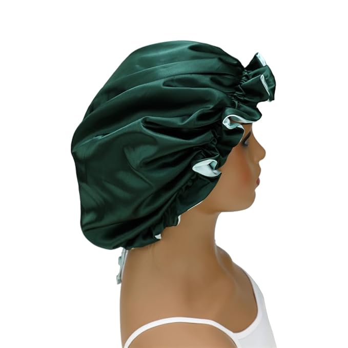 Adjustable Silk Satin Bonnet Hair Care Caps for Women Girls Loose-fitting Reversible Sleeping Cap Shower Caps Hair Wrap Bonnets (007 Aqua/Hunter)