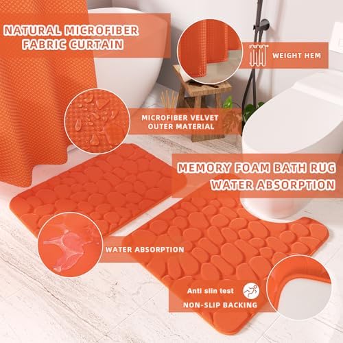 XLHOMO Bathroom Accessories Set - 25PC Bathroom Sets with Shower Curtain and Rugs, Orange Bathroom Accessories with Trash Can, Soap Dispenser, Soap Dish & Toilet Brush - Image 6