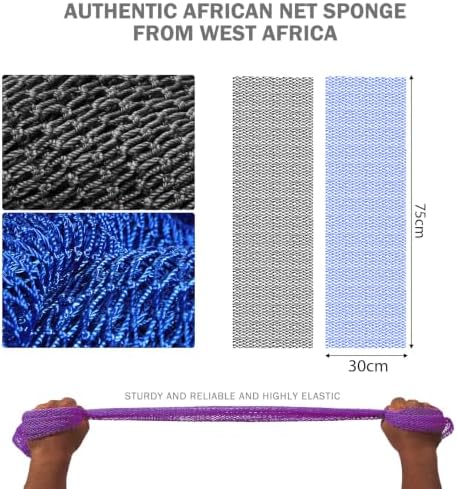UJFQBH 3 Pieces African Net Sponge Authentic, Nylon Bath Scrubber Exfoliating Body Scrubber, Dries Quickly, and Gradually Transforms Rough Skin into Smooth Black, Blue, Purple - Image 3