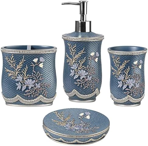 Zahari Home 4pc Capri Bathroom Accessories Sets Modern Classic Soap Dispenser, Tumbler, Tooth Brush Holder and Soap Dish Holder Unique Design Royal Blue Bathroom Set by ZahariHome