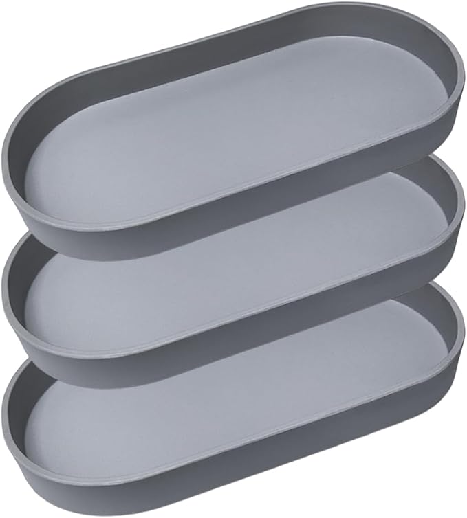 Gray Small Tray (11.8 inch), 3 Pack Oval Tray for Kitchen Counter, Bathtub Bathroom Vanity Items, Countertop Organizer, Coffee Accessory, Bar, Serving Seasoning, Salt and Pepper, Soap.