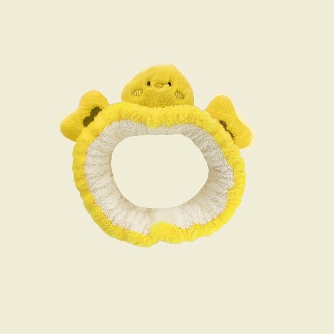 Kawaii Spa Headband - Cute Duck Towel Headband for Women's Skin Care, Makeup & Wash - Soft Microfiber Coral Fleece (Yellow, Duck)