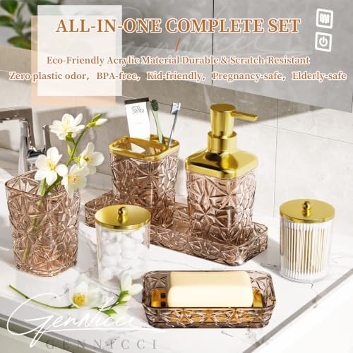 Bathroom Accessory Set, 9-Piece Brown Bathroom Set with Trash Can, Toilet Brush,Soap Dispenser, Soap Dish, Toothbrush Holder, Tumbler, Q-tip Holders,Tray,for Hotel/Apartment/Housewarming - Image 3