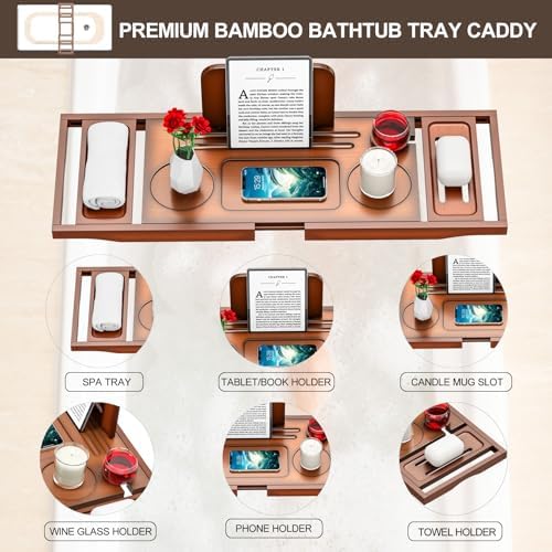 Banlilu Bathtub Tray - Bath Tray Expandable - Bath Tub Tray Table for Bathtub, Ajustable Size, Fits Most Tubs - Image 5