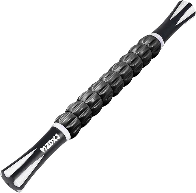 Muscle Roller Massage Roller Stick- Deep Tissue Fascia Blaster for Myofascial Pain Relief, Lymphatic Drainage & Body Sculpting, Handheld Physical Therapy & Recovery Tool (White black-18 inch)