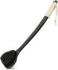 eaxun Bamboo Back Scrubber with Curved Long Handle, 17.3 Inches Exfoliating Shower Brush with Stiff Bristles for Men and Women, Back Washer Body Exfoliator for Bath or Dry Brushing