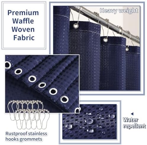 XLHOMO Bathroom Set with Shower Curtain and Rugs- Navy Blue Bathroom Set - Image 6