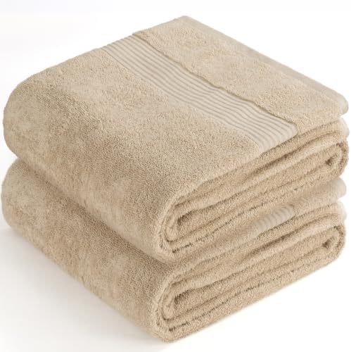 Cotton Paradise 100% Cotton Turkish Towel Set, Soft Absorbent Quick Dry, 2 Piece 35x70 Bath Sheet Set, Beige - Image 6