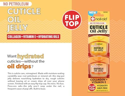 Nail-Aid Cuticle Oil Jelly, Press-On Friendly Non-Drip Cuticle Treatment for Dry Cracked Cuticles and Hangnails, Collagen + Vitamin E, CleanClick™ Secure Flip-Top Cap, Petroleum-Free (Pack of 2) - Image 2