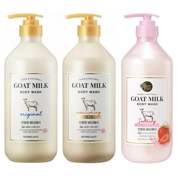 SHOWERMATE Goat Milk Body Wash Strawberry 27 fl oz / 800 ml (1 Pack)