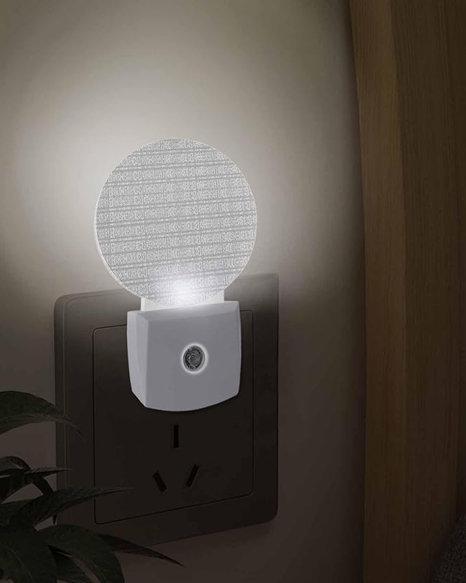 Night Lights Auto Sensor Stripes Grain Night Light Grey Solid Color Round Lamp Plug-in LED Nightlights Dusk to Dawn for Living Room Bedroom Bathroom Hallway Wall Decor