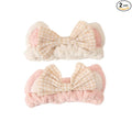 PERFECTSIGHT Kawaii Headband for Spa, Makeup, Washing Face, Party - 2 Pack Cute Cat Ear Hair Band for Shower Beauty Skincare, Soft Facial Headbands for Girls and Women (White+Pink Bow)