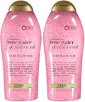 OGX Sensitive + Rose Water & Pink Sea Salt Exfoliating Body Scrub + Rose Quartz, Gentle Exfoliating Daily Body Wash Softens Skin, Body Scrub for Women, Sulfate-Free Surfactants, 19.5 fl oz (Pack of 2) by OGX