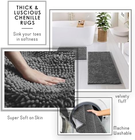 Clara Clark Bathroom Set - Grey Bathroom Accessories Set, 6PC Bathroom Accessory Set, Bathroom Sets with Bathroom Rugs, Toilet Brush, Trash Can & Soap Dispenser - Image 6