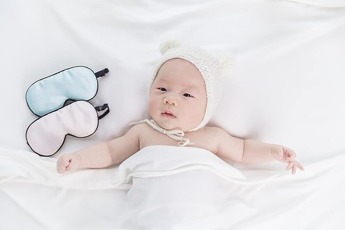 Mulberry Silk Sleep Mask with Adjustable Strap for Kids,Cute Sleeping Eye Mask for Newborns, 1 Pack Blue