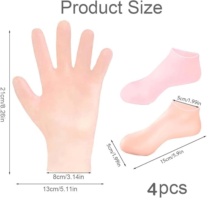 2 Pairs Silicone Moisturizing Glove Socks Set for Dry Cracked Feet and Hands, Anti Slip Spa Socks Women Gel Pedicure Socks for Foot Hand Softening Foot Care After Pedicure (Skin Color)