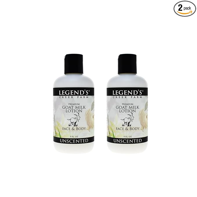 Legend's Creek Farm Goat Milk Lotion - Moisturizing Goat Milk Body Lotion for Body, Hand & Face - 9 oz Body Moisturizer with Shea Butter, Sunflower Oil, Aloe, Handmade in USA (2-Pack, Unscented)