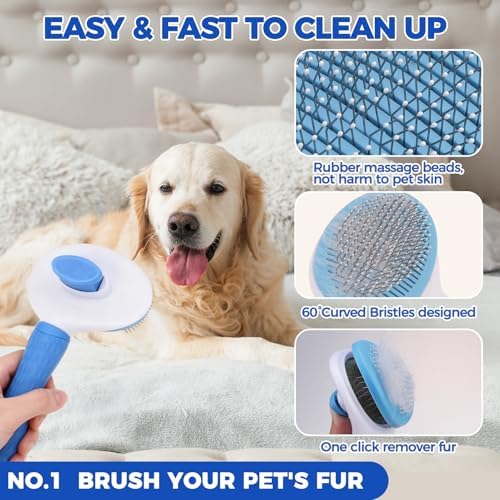 PAWCHIE Bath Grooming Kit for Pets, 9 PCS Hair Brush Set with Towel,Washing Gloves,Bath Brush and Adjustable Handle Shampoo Brush & Scrubber for Short Long Haired Dogs and Cats,Dog Bath Supplies,Blue - Image 2