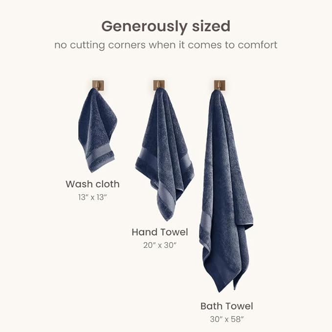 BIOWEAVES 100% Organic Cotton 700 GSM Luxury Bath Towels for Bathroom 30" x 58" GOTS Certified - Mineral, Pack of 2