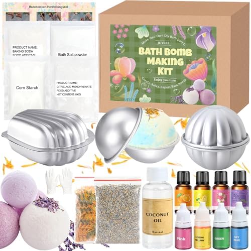 JUYRLE Bath Bomb Making Kit- 23Pcs DIY Bath Bombs for Women, Make Your Own SPA Products, Soap Making Kit with Stainless Steel Molds, Bath Foam, Bath & Bathing Shower Accessories Gifts for Girls Women by JUYRLEPartyDecorations