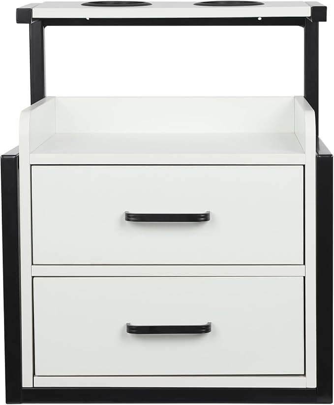 Suspended Salon Wall Cabinet with 2 Drawers & Hair Dryer Holder, Storage Cabinet for Hair Salon, Wall Mounted Styling Station, 15.75'' Wide Storage for Hair Salons, Spas, Home Use (White)