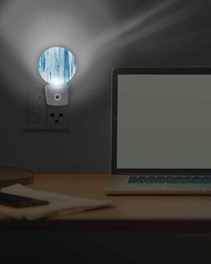 Night Lights Auto Sensor Abstract Graffiti Night Light Blue Art Painting Round Lamp Plug-in LED Nightlights Dusk to Dawn for Living Room Bedroom Bathroom Hallway Wall Decor
